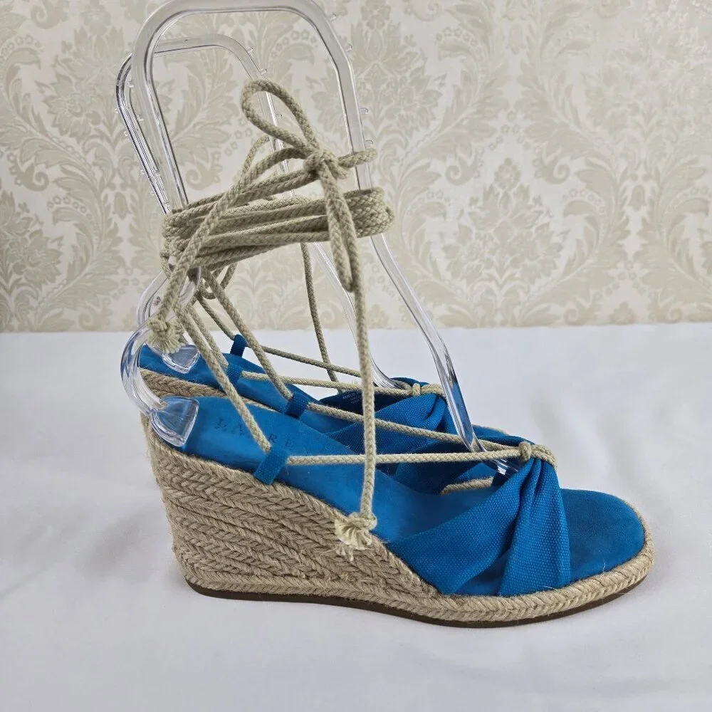 Lauren Ralph Lauren Sz 8B Amelie Turquoise Lace Up Esdaprille Sandal Wedge Heel